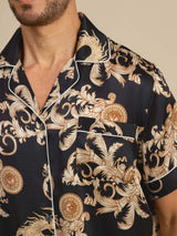 [Svart Drage] SilkSilky-NO Short Sleeve Lapel Collar Pyjamas for menn 005