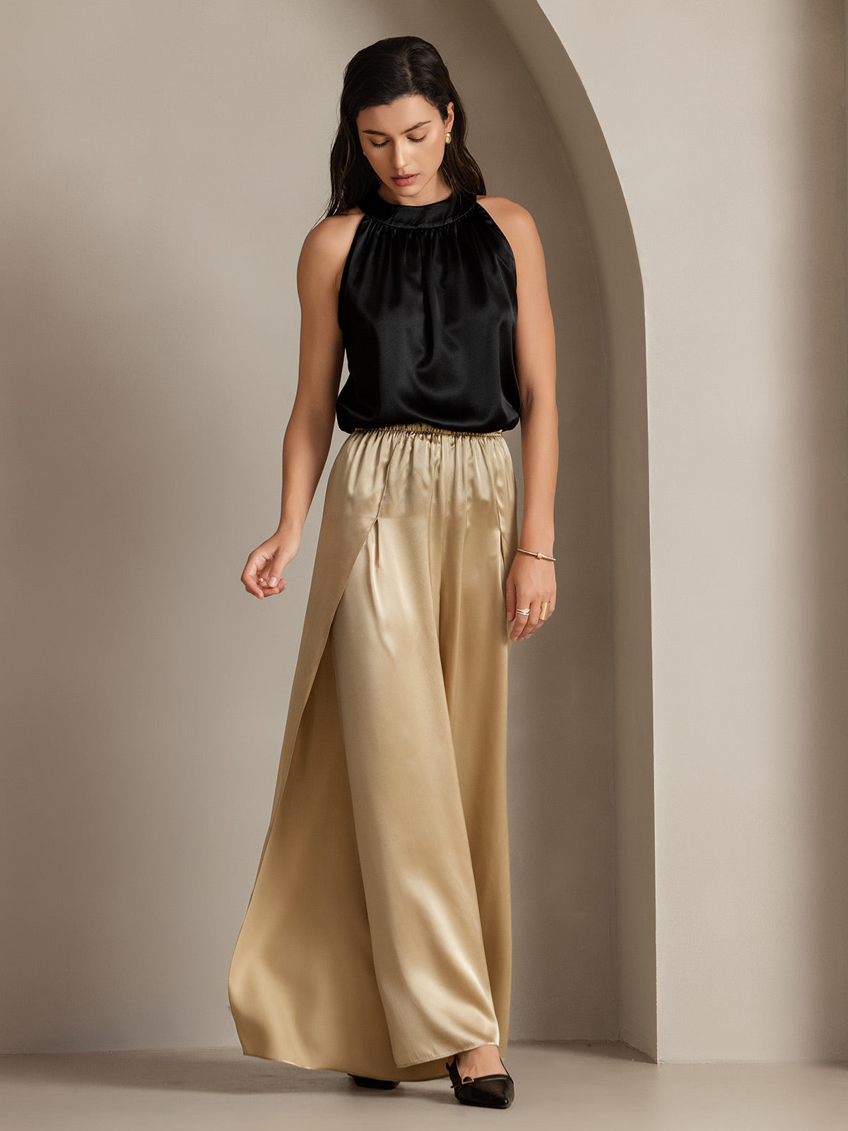 [Champagne] SilkSilky-NO 19Momme Silke Split Damebukser 008