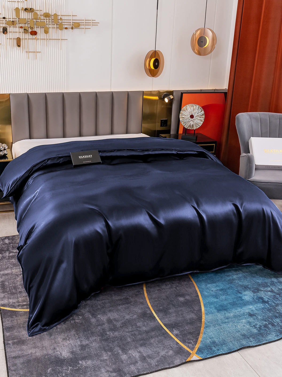 [Mørke blå] SilkSilky-NO 19Momme Duvet Cover 003