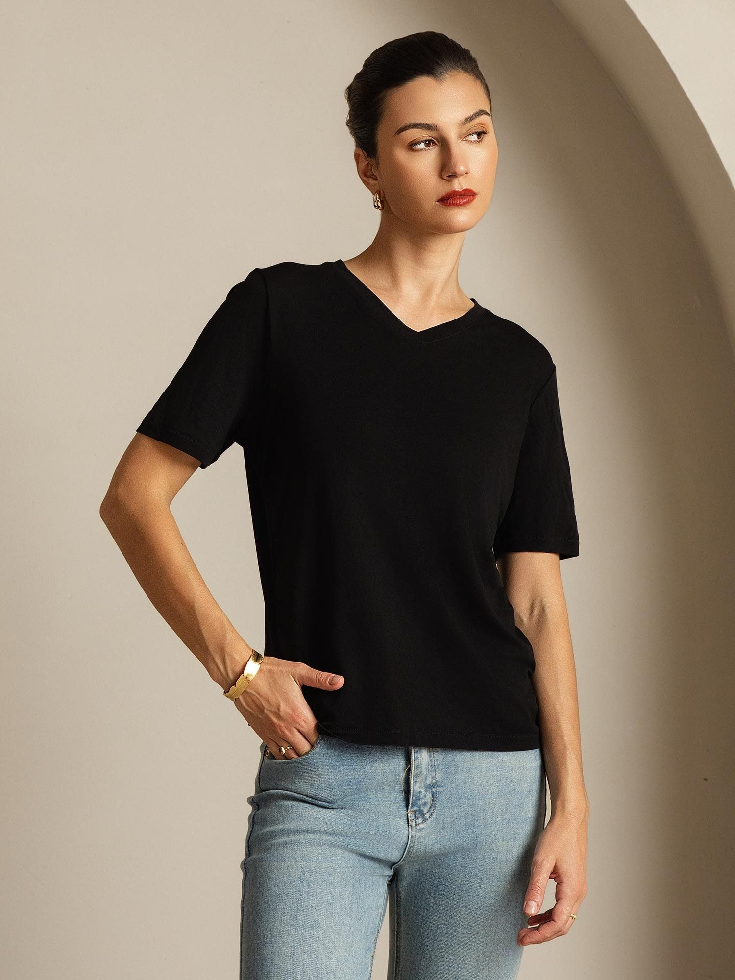[Svart] SilkSilky-NO Silke Womens T-Shirt 007