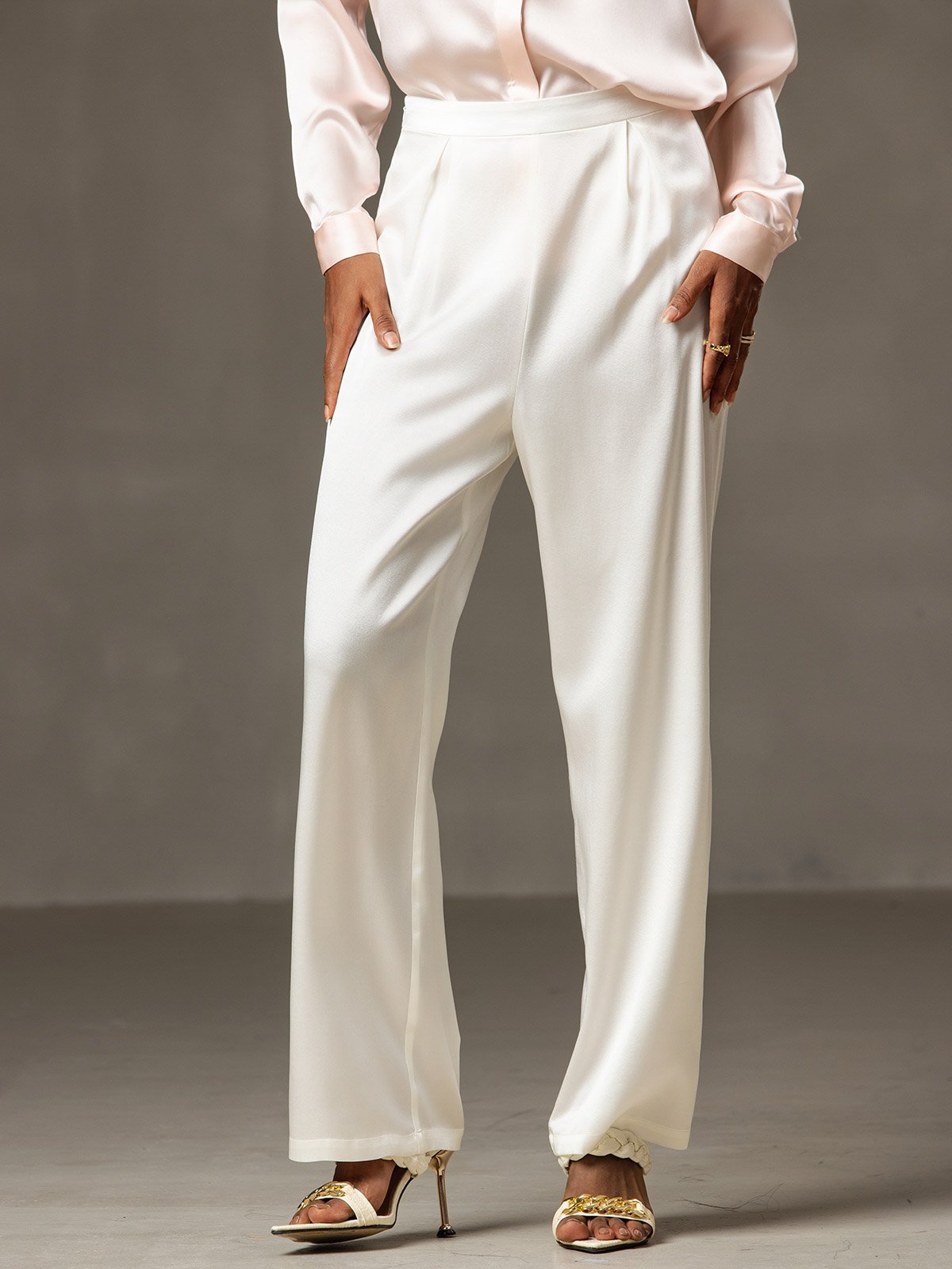 [Hvit] SilkSilky-NO 19Momme Silke Womens Pants 001