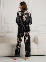 [Svart] SilkSilky-NO Long Sleeve Lapel Collar Pyjamas for Kvinner 002
