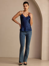 [Mørke blå] SilkSilky-NO V Neck Camisole Topp 007