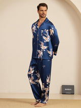 [Mørke blå] SilkSilky-NO Long Sleeve Notch Collar Pyjamas for menn 005