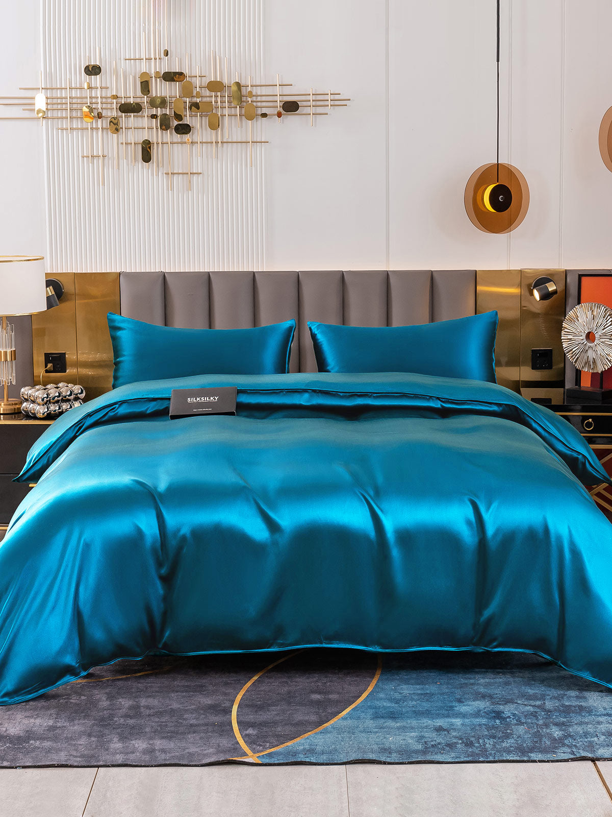 [Blågrønn] SilkSilky-NO 19Momme Bedding Set 002