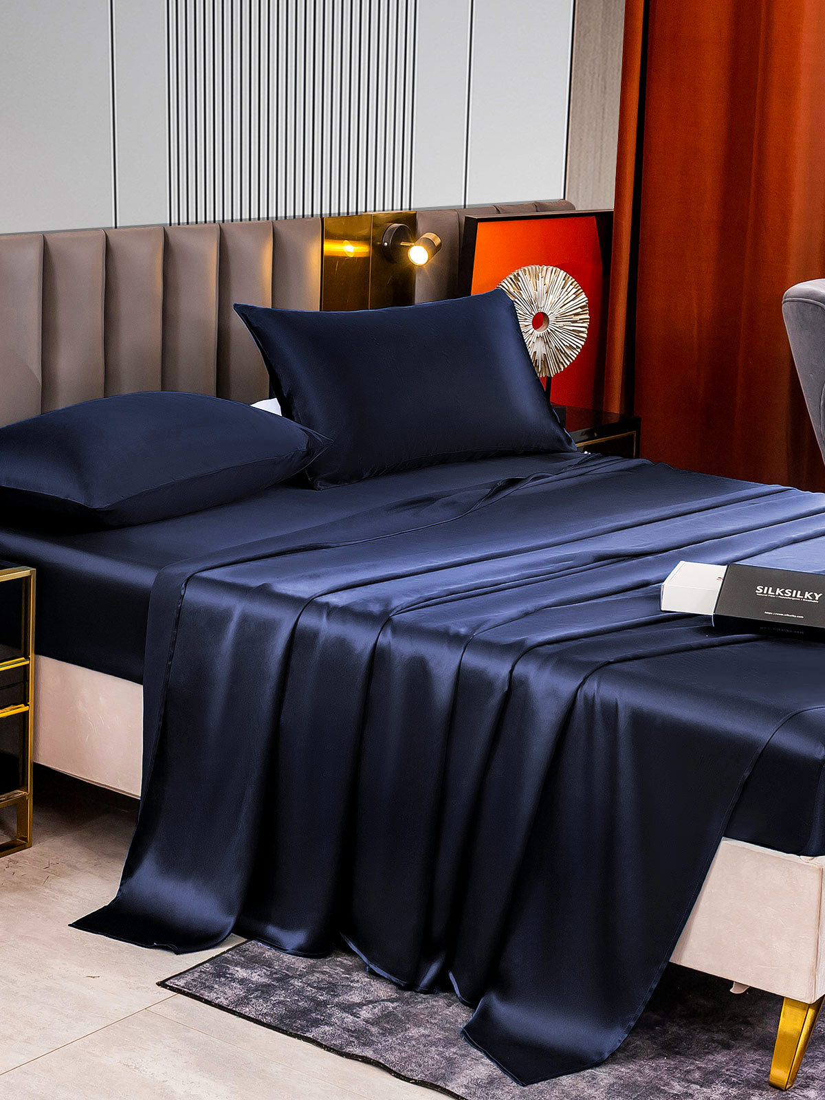 [Mørke blå] SilkSilky-NO 22Momme Bedding Set 006