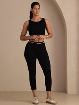 [Svart] SilkSilky-NO Sleeveless Crew Neck Women's Outfit Sets 008