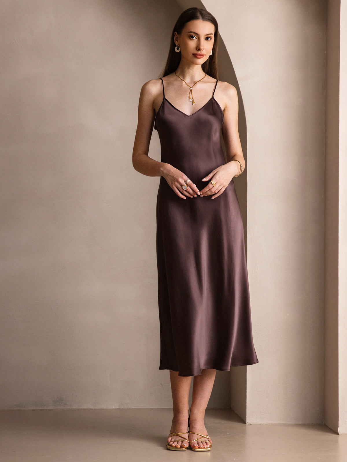 [Kaffe] SilkSilky-NO Pure Silk Sleeveless Round Neck Kjole 005