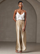 [Beige] SilkSilky-NO Spaghetti Strap V Neck Camisole Topp 007
