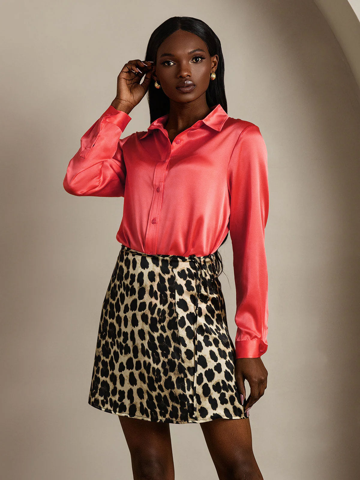 SilkSilky-NO 19Momme Silke Womens Shirt KeiserligRød 005