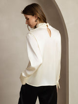 [Elfenbein] SilkSilky-NO Long Sleeve Keyhole Neck Damebluser 002