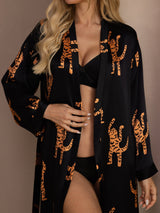 [Svart Tiger] SilkSilky-NO Long Sleeve Morgenkåpe for Kvinner 004