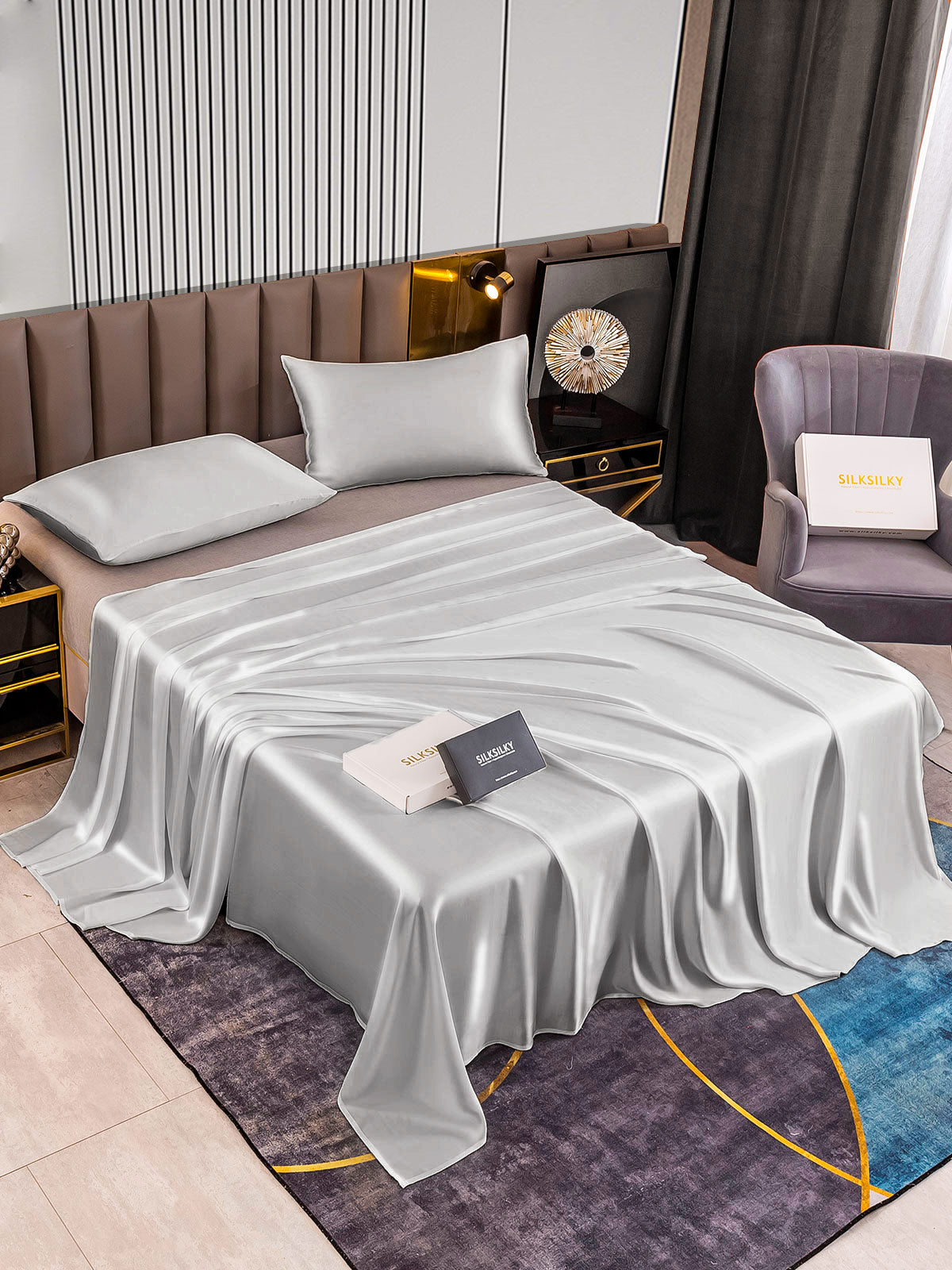 [Sølv] SilkSilky-NO 22Momme Bedding Set 002