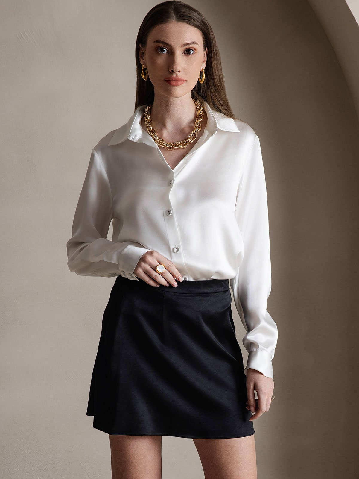 [Svart] SilkSilky-NO 19Momme Silke Skirt 005