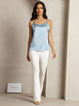 [Gråblå] SilkSilky-NO 19Momme Spaghetti Stropp Dyp Rund Halsutringning Camisole Topp 003