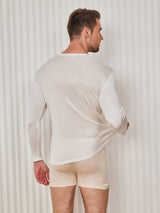 [Hvit] SilkSilky-NO Long Sleeve Round Neck T-skjorte for Menn 002