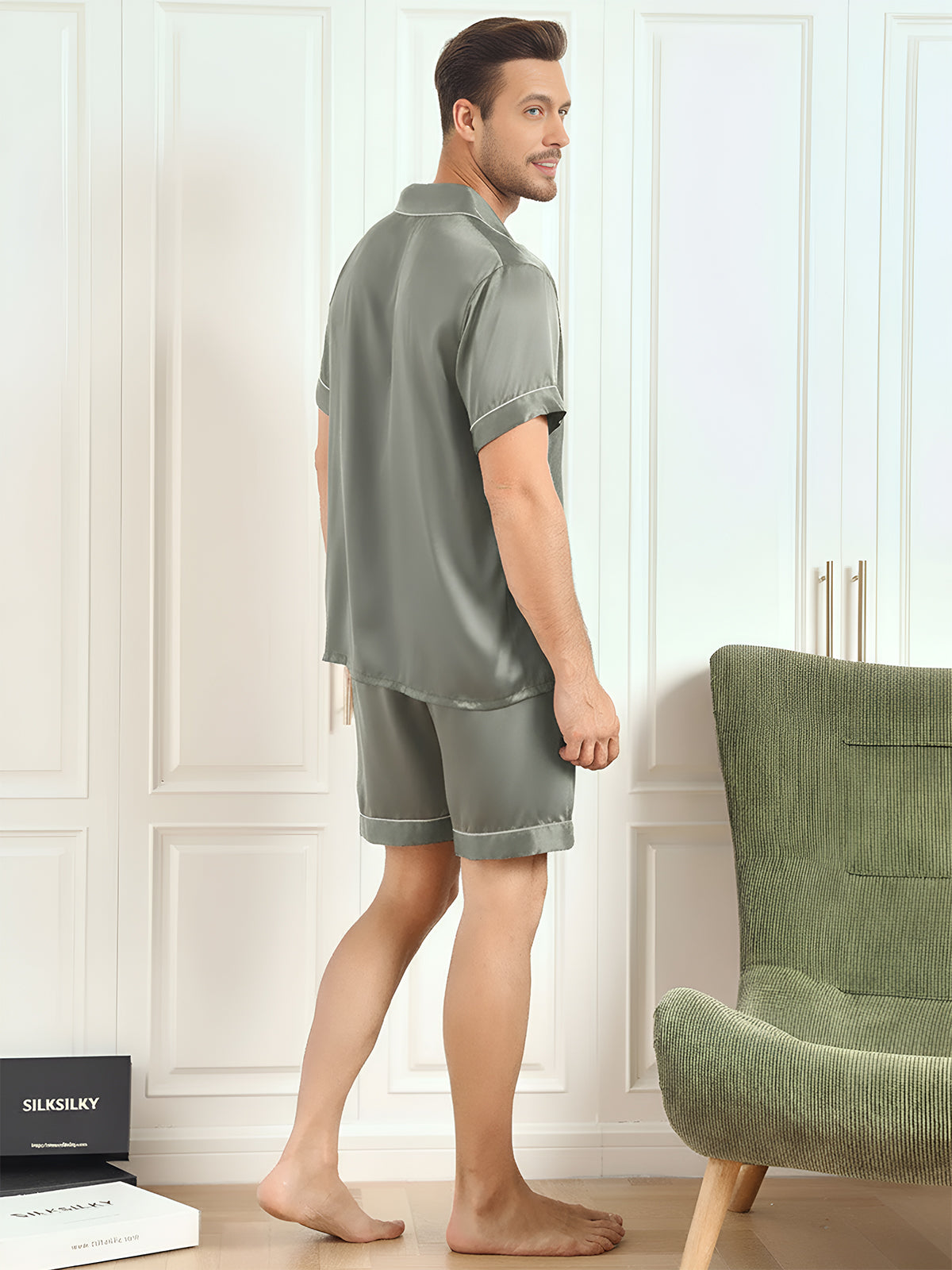 [Grågrønn] SilkSilky-NO Mens Pajamas 003,