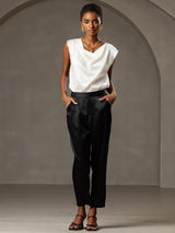 [Hvit] SilkSilky-NO Cap Sleeve Cowl Neck T-skjorte for Kvinner 006