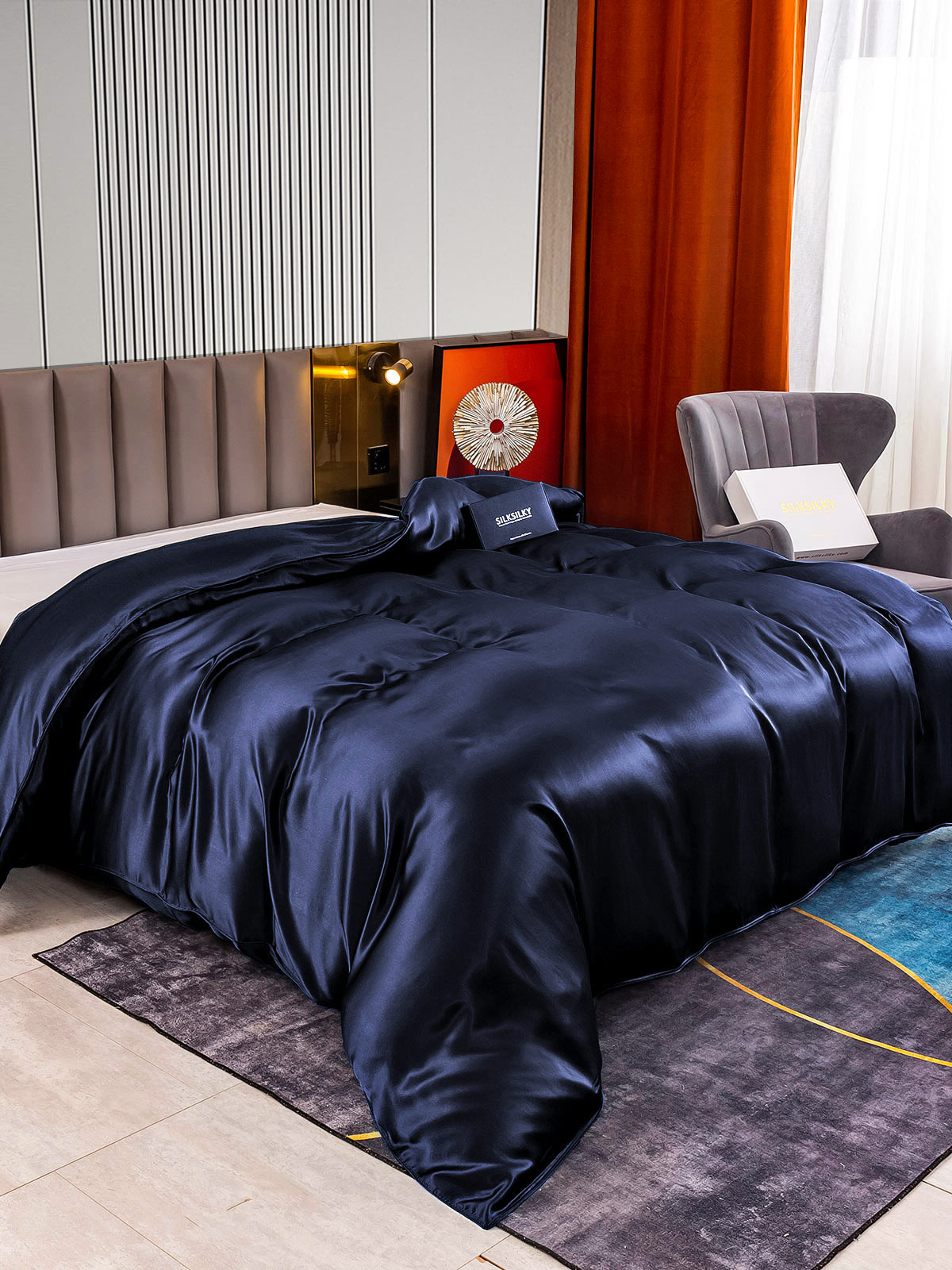 [Mørke blå] SilkSilky-NO 22Momme Duvet Cover 002