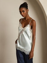 [Lyse Blå] SilkSilky-NO Spaghetti Strap V Neck Camisole Topp 006