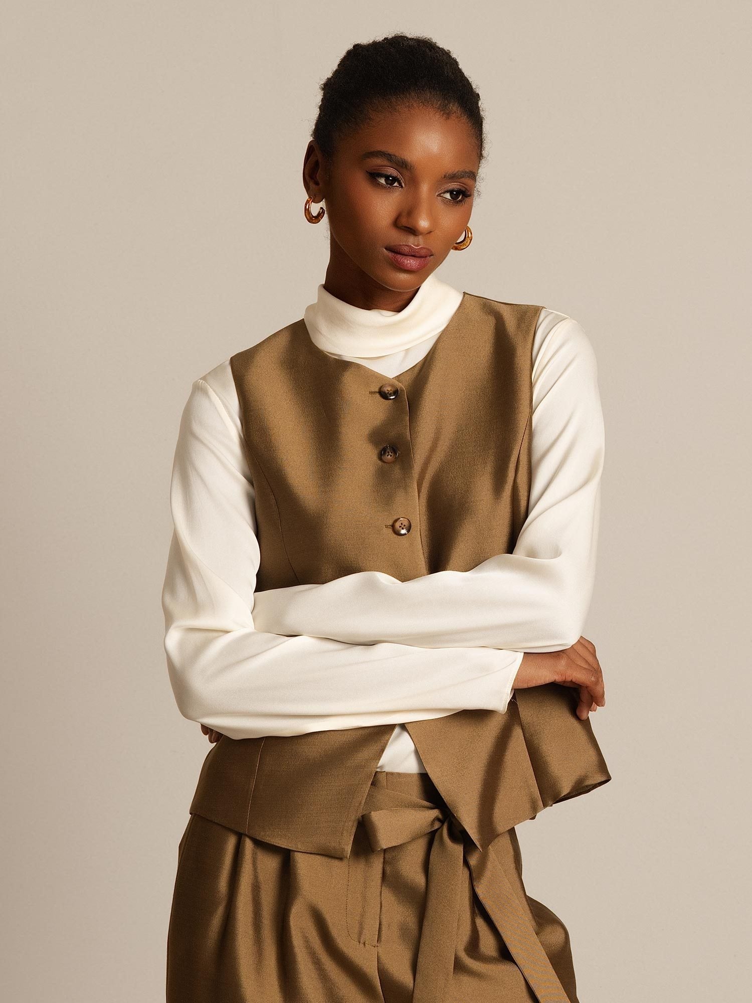 [Bronse] SilkSilky-NO 32Momme Silk-Wool Blend Womens Vest 008,