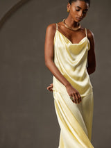 [Gul] SilkSilky-NO Spaghetti Strap Cowl Neck Camisole Topp 001