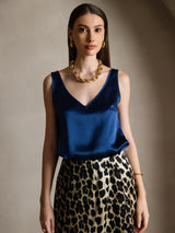 [Mørke blå] SilkSilky-NO Sleeveless V Neck Camisole Topp 004