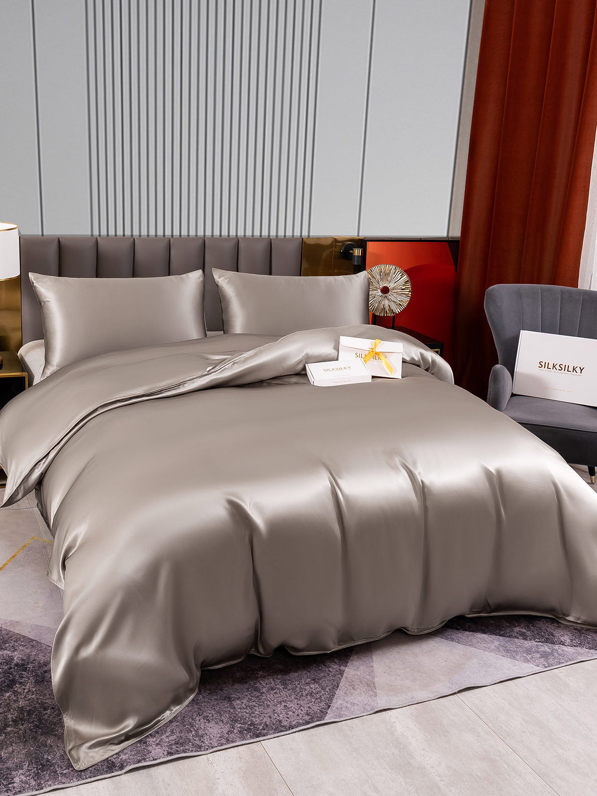 [Grå] SilkSilky-NO 22Momme Bedding Set 003