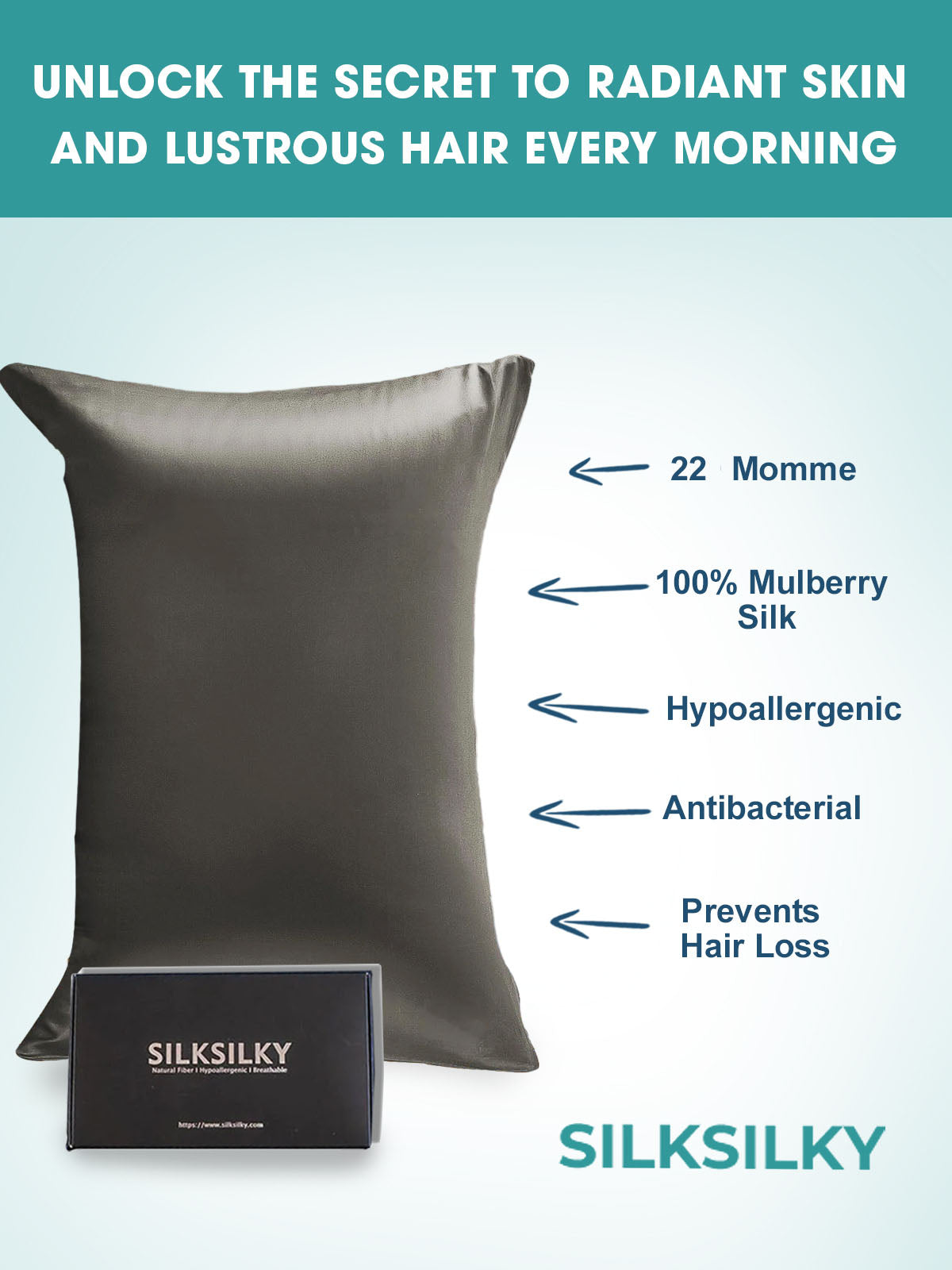 [Mørkegrå] SilkSilky-NO 22Momme Pillowcase 002