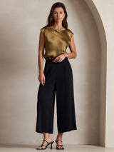 [Brun] SilkSilky-NO Cap Sleeve Round Neck T-skjorte for Kvinner 005
