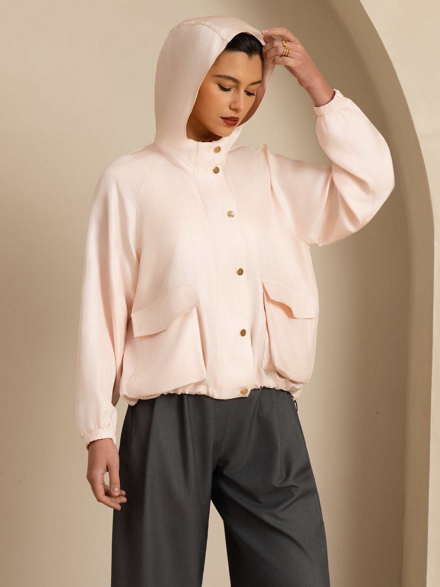 [Rosa] SilkSilky-NO Langermet Høy Hals Yttertøy for Kvinner 001