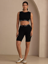 [Svart] SilkSilky-NO Sleeveless Crew Neck Women's Outfit Sets 007