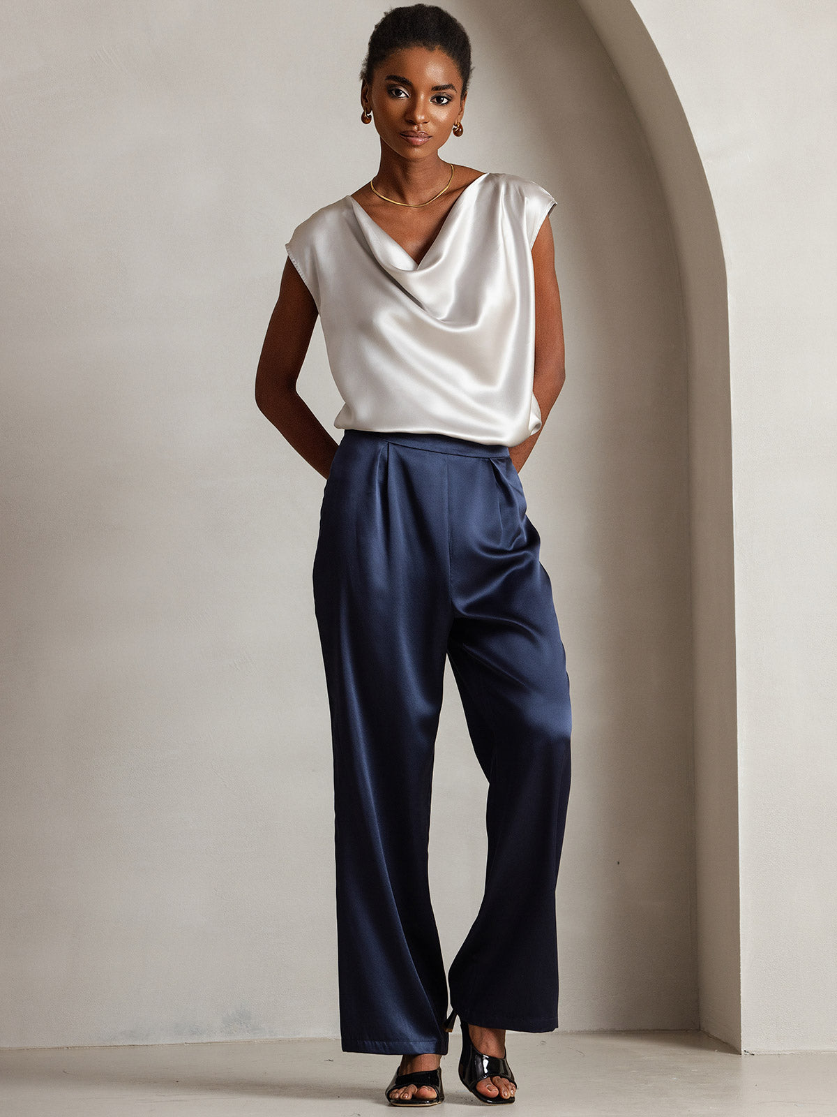 [Lysegrå] SilkSilky-NO 19Momme Silke Womens T-Shirt 006