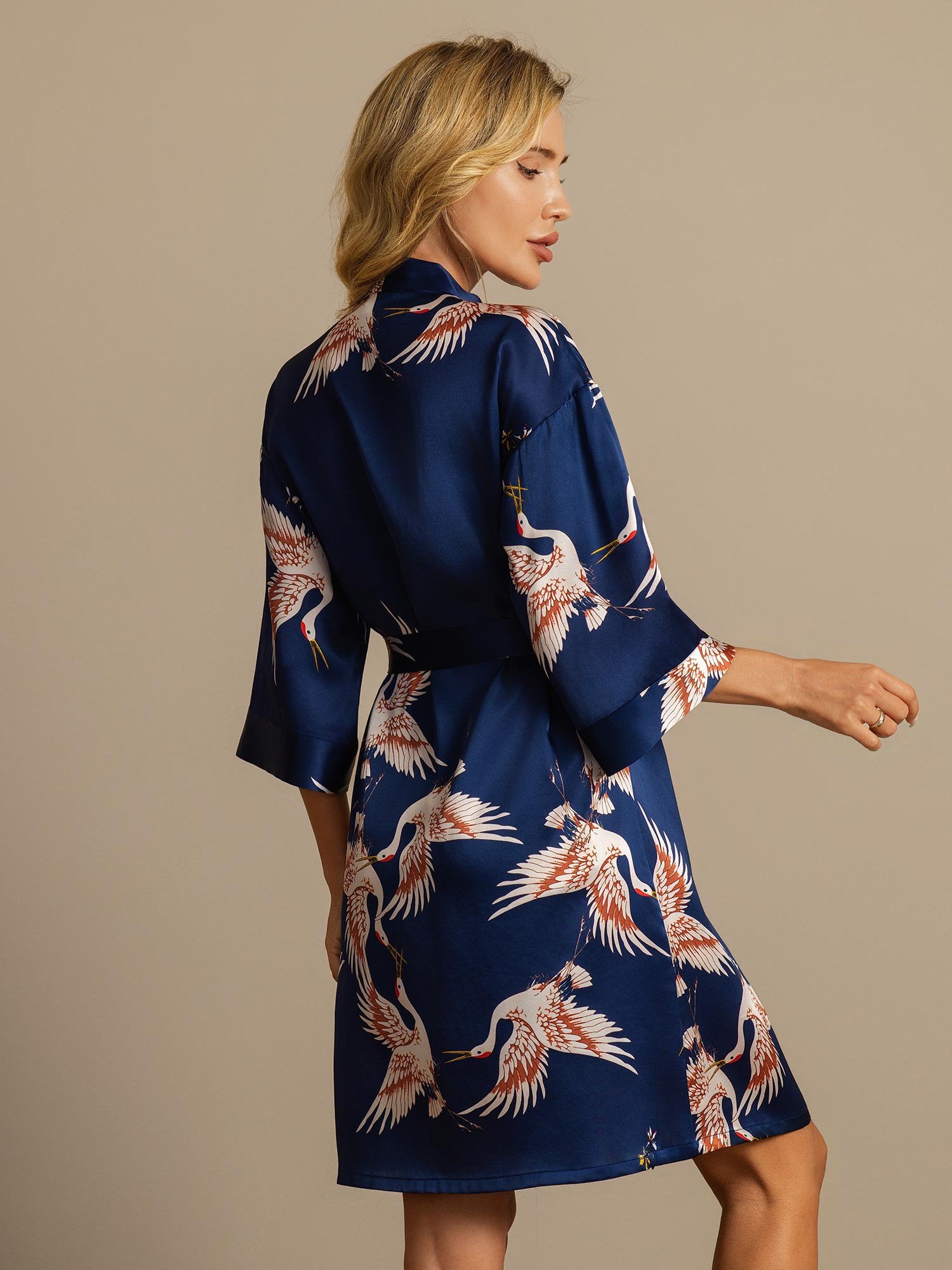 [Mørkeblå] SilkSilky-NO 19Momme Silke Womens Robe 002