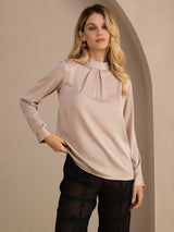 [Kaffe] SilkSilky-NO Long Sleeve Stand Collar Damebluser 004