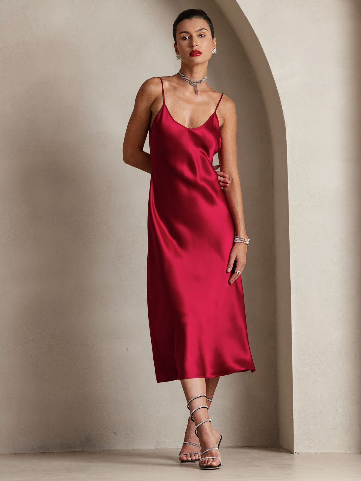 [Vin] SilkSilky-NO Pure Silk Sleeveless Round Neck Kjole 001