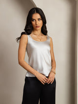 [Sølv] SilkSilky-NO 19Momme Ermeløs Dyp Rund Halsutringning Camisole Topp 005