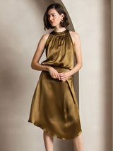 [Brun] SilkSilky-NO Sleeveless Halterneck T-skjorte for Kvinner 007