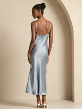 [Gråblå] SilkSilky-NO Spaghetti Strap V Neck Kjole 002