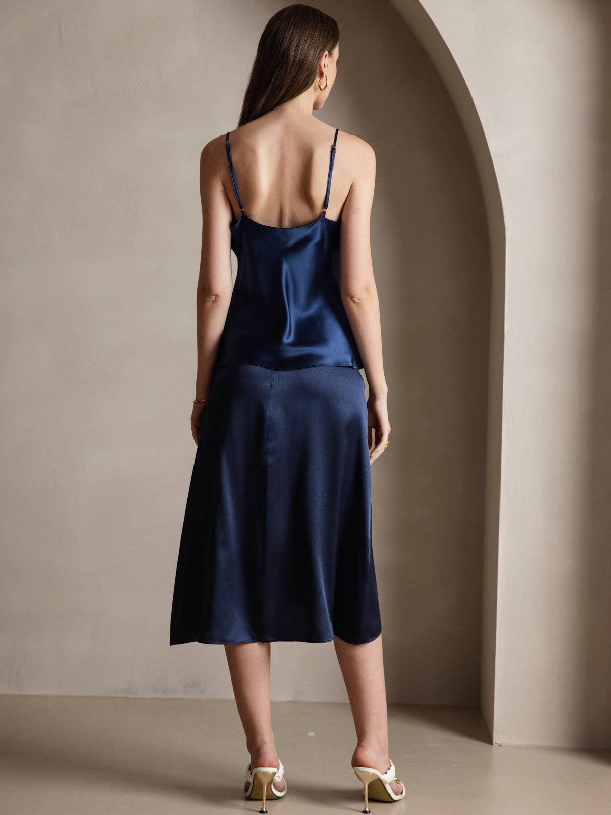 [Mørke blå] SilkSilky-NO V-Hals Camisole Topp 002