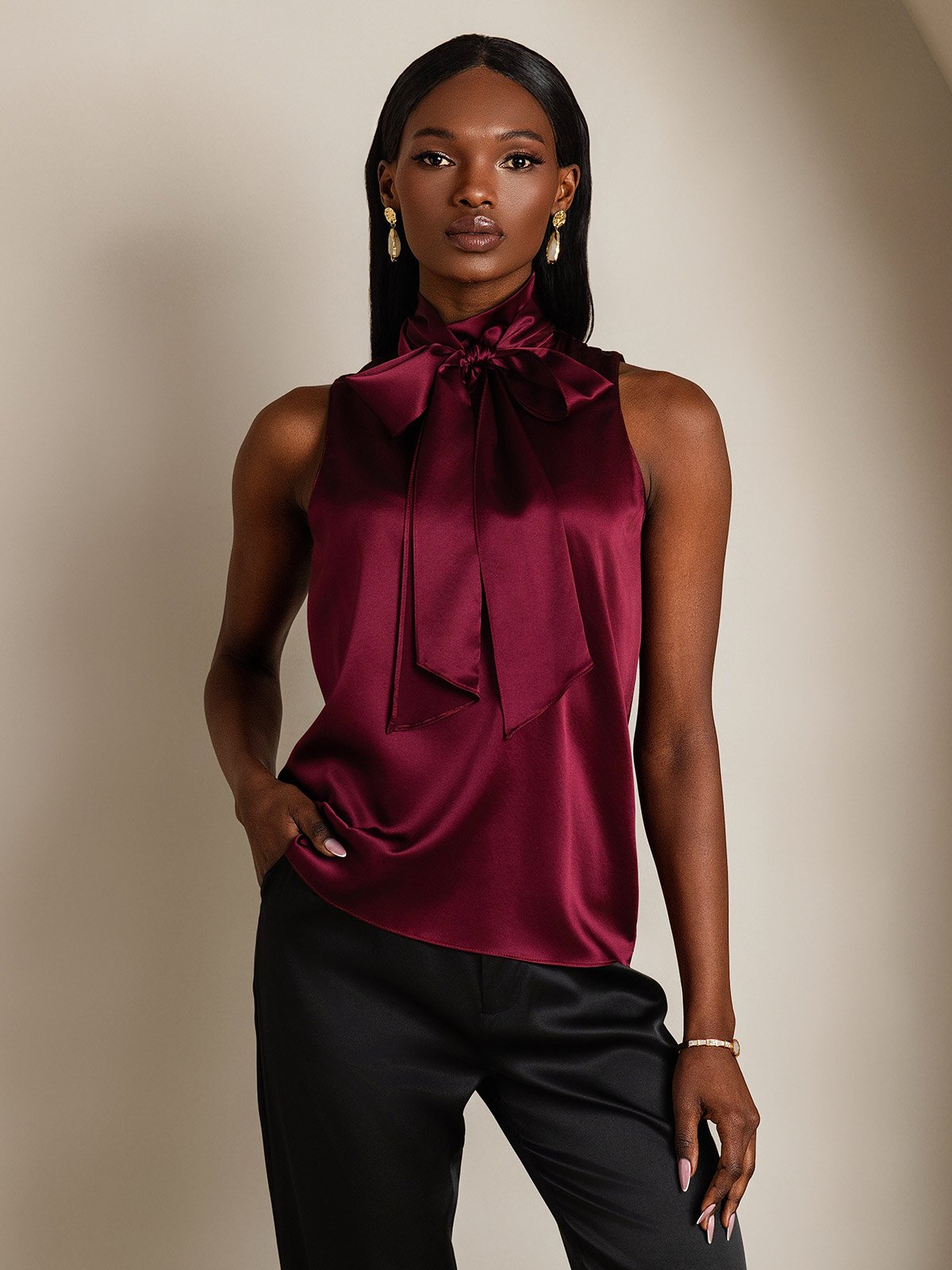 SilkSilky-NO 19Momme Silke Womens Shirt Mørkerød 001