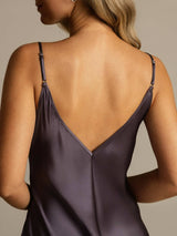 [Lilla Grå] SilkSilky-NO Spaghetti Strap V Neck Nattkjole 005