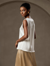 [Hvit] SilkSilky-NO Sleeveless Round Neck Camisole Topp 004