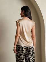 [Champagne] SilkSilky-NO Cap Sleeve Cowl Neck T-skjorte for Kvinner 002