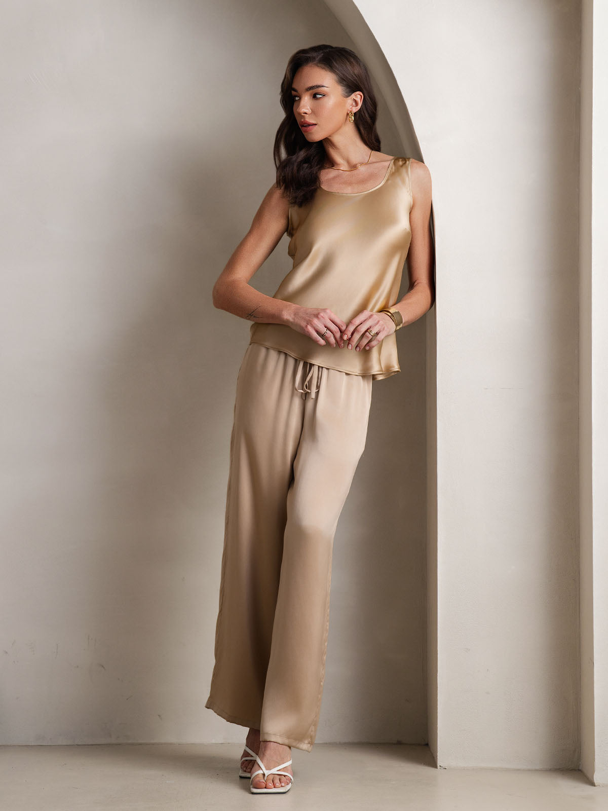 [Champagne] SilkSilky-NO Båthals Camisole sett 001