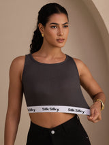 [Grå] SilkSilky-NO Sleeveless Crew Neck Camisole Topp 003
