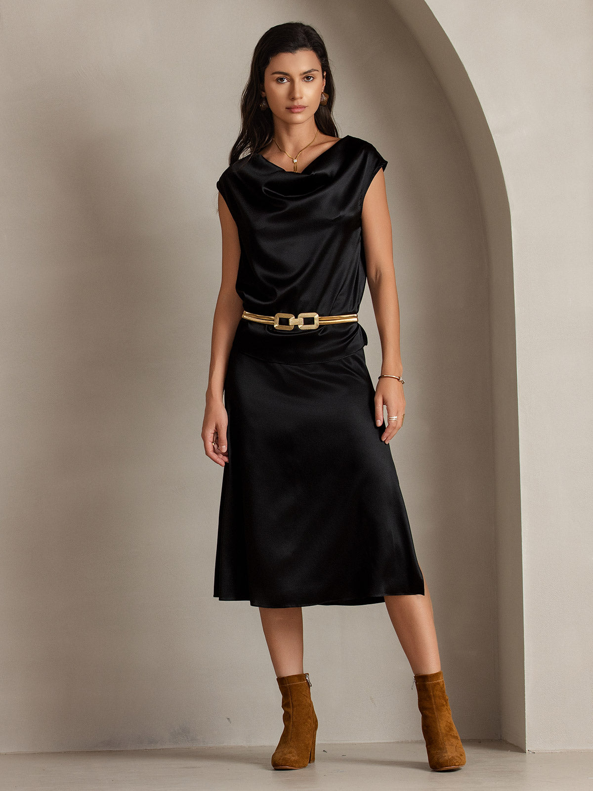 [Svart] SilkSilky-NO 19Momme Silke Skirt 007