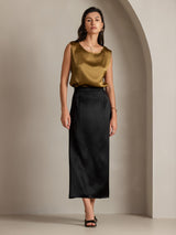 [Brun] SilkSilky-NO Sleeveless Round Neck Camisole Topp 007