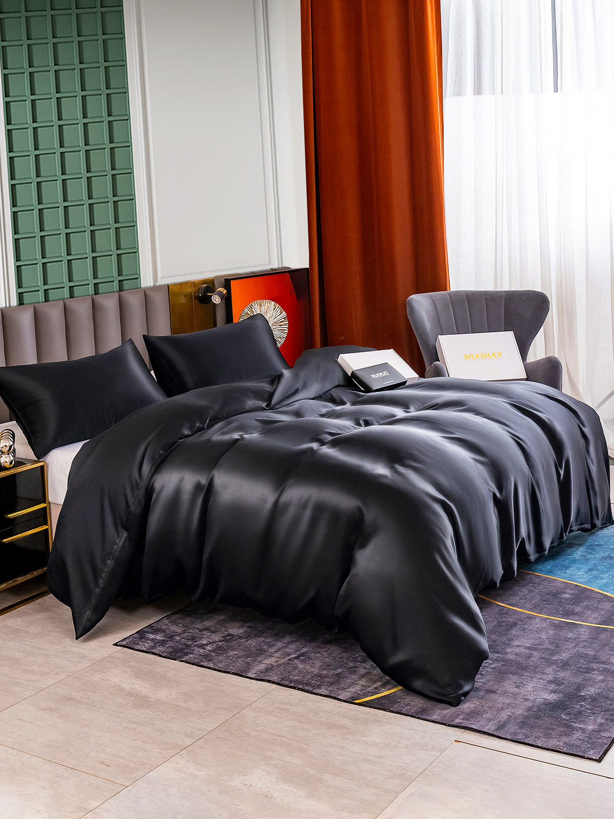 [Svart] SilkSilky-NO 25Momme Bedding Set 004