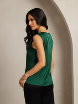 [Mørk Grønn] SilkSilky-NO Sleeveless Round Neck Camisole Topp 002